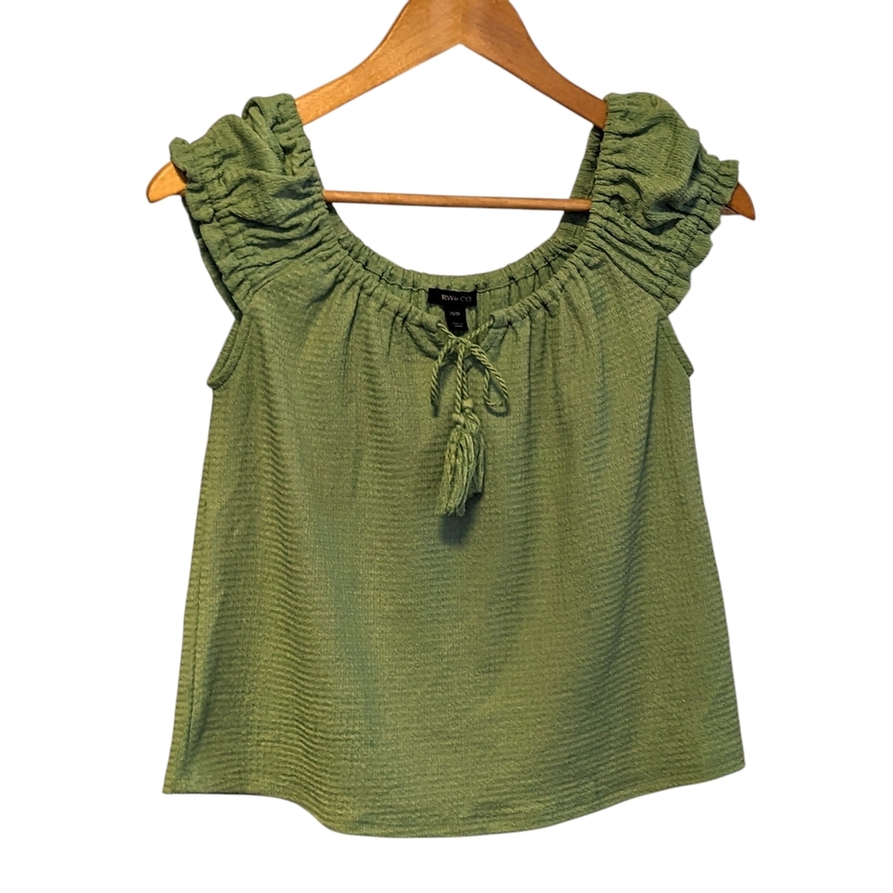RW&CO Green Ruffled Sleeveless Top Size XS